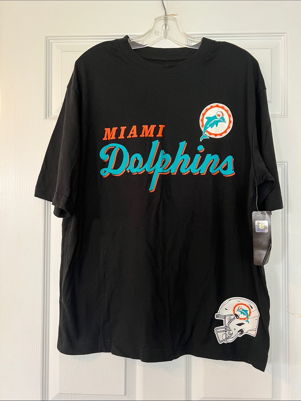 NFL Miami Dolphins Black Tee with Aqua & Orange Logo